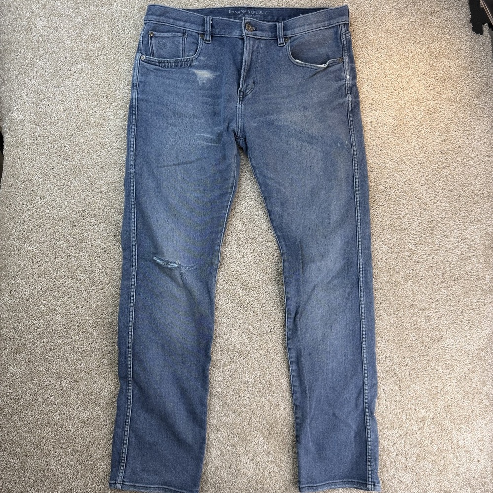 Banana Republic Traveler Slim Jeans Mens 33x32 Med Wash Blue Denim Stretch